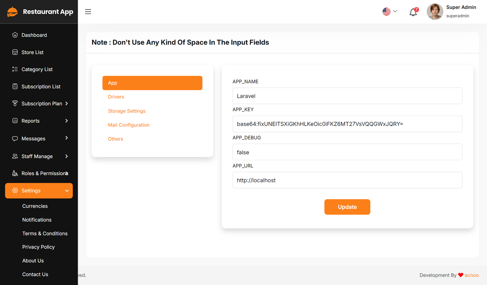 App Setting