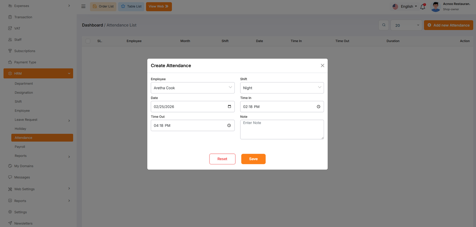 Attendance Create
