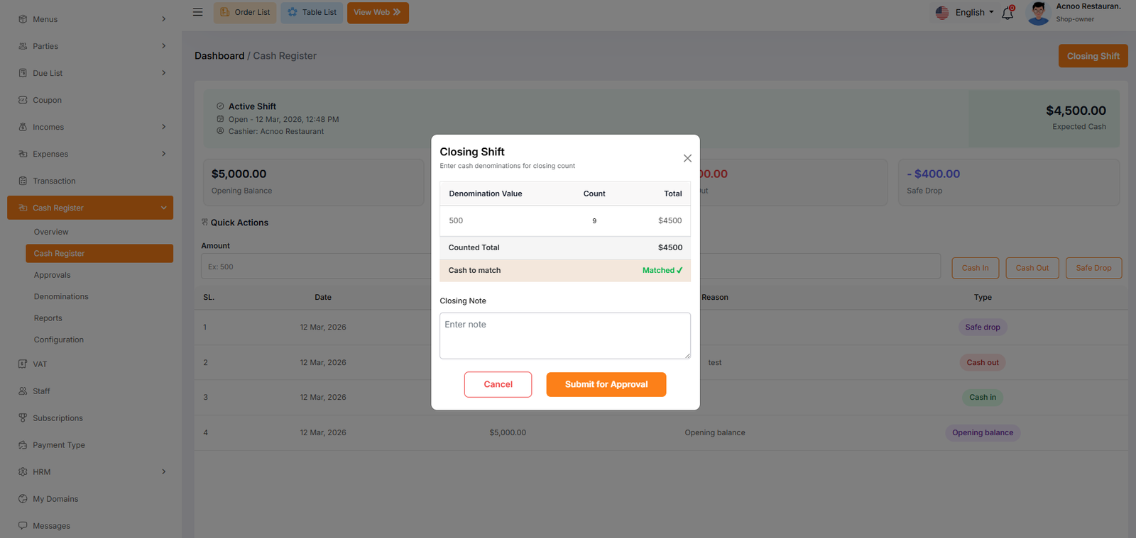 Closing Modal