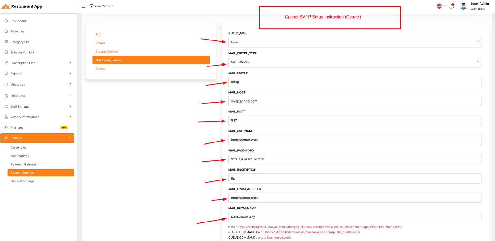 Cpanel System Setting
