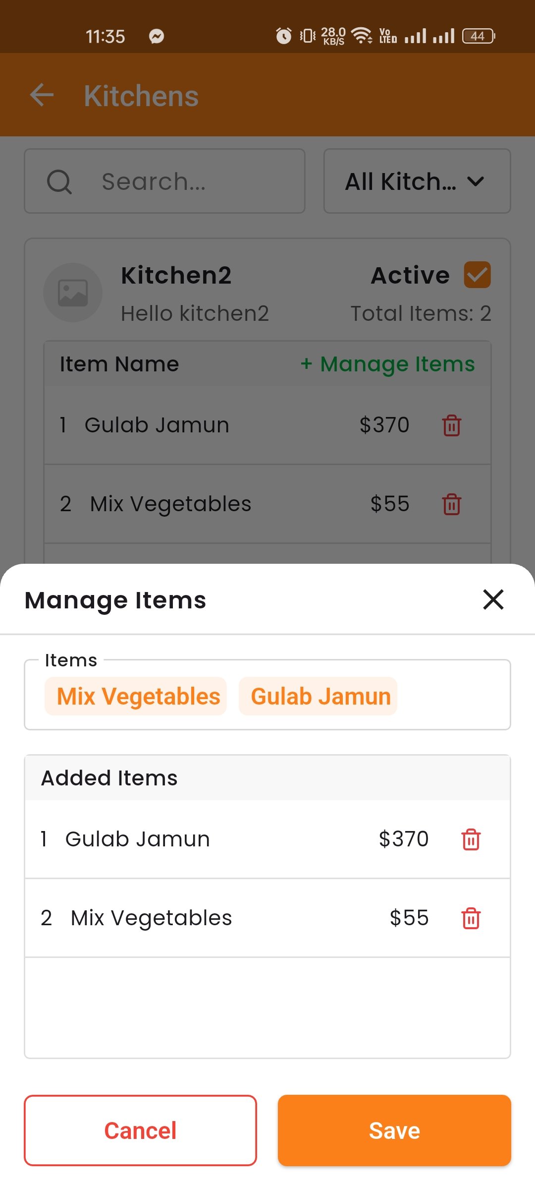 Create Kitchen Item