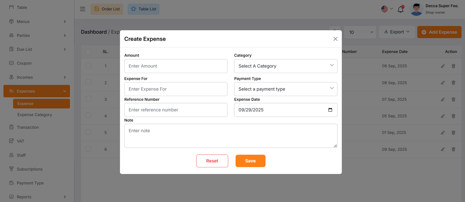 Create Expense