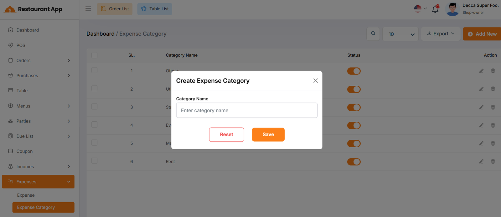 Create Expense Category