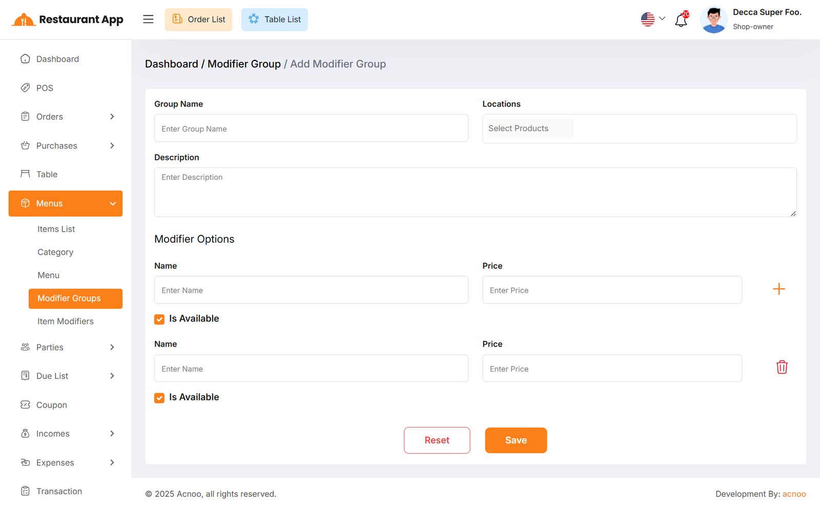 Create Modifier Group