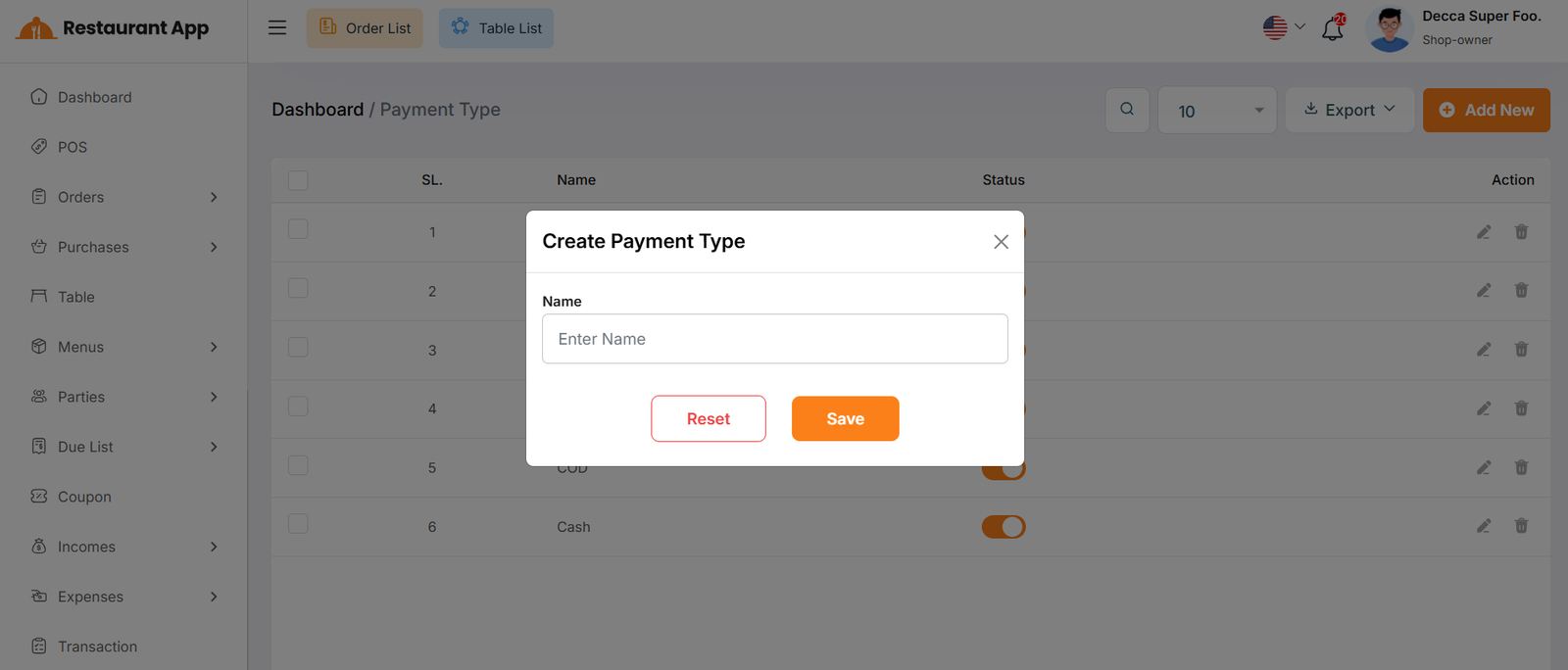 Create Payment Type