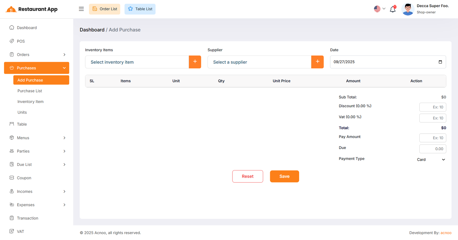 Create Purchase 1