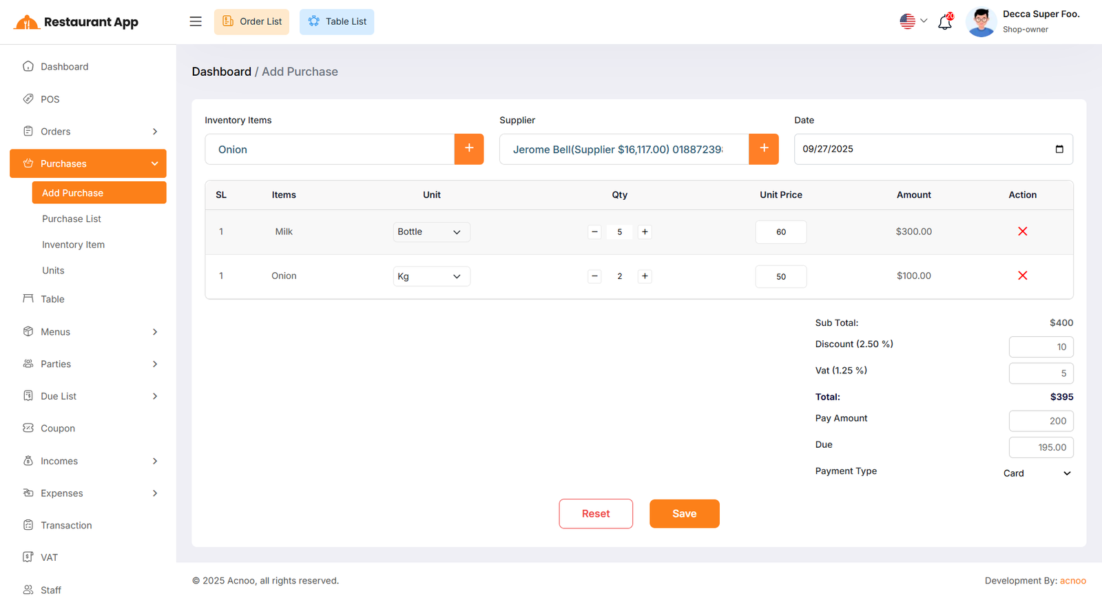 Create Purchase 2