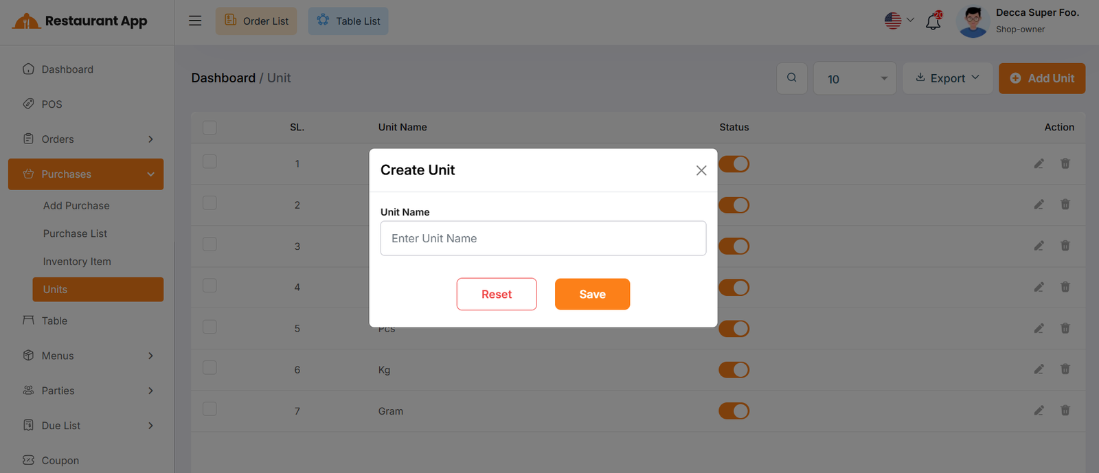 Create Unit