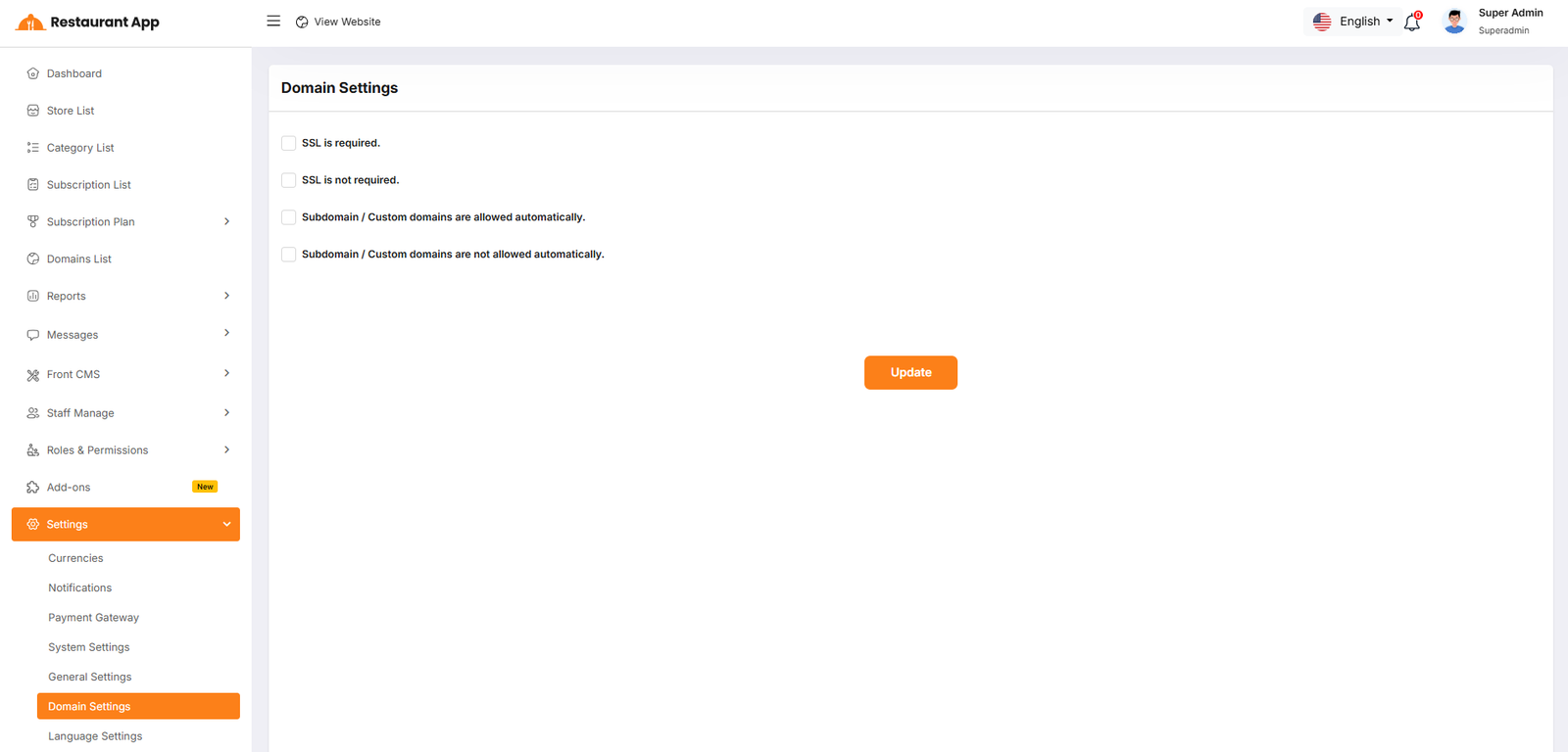 Domain Settings