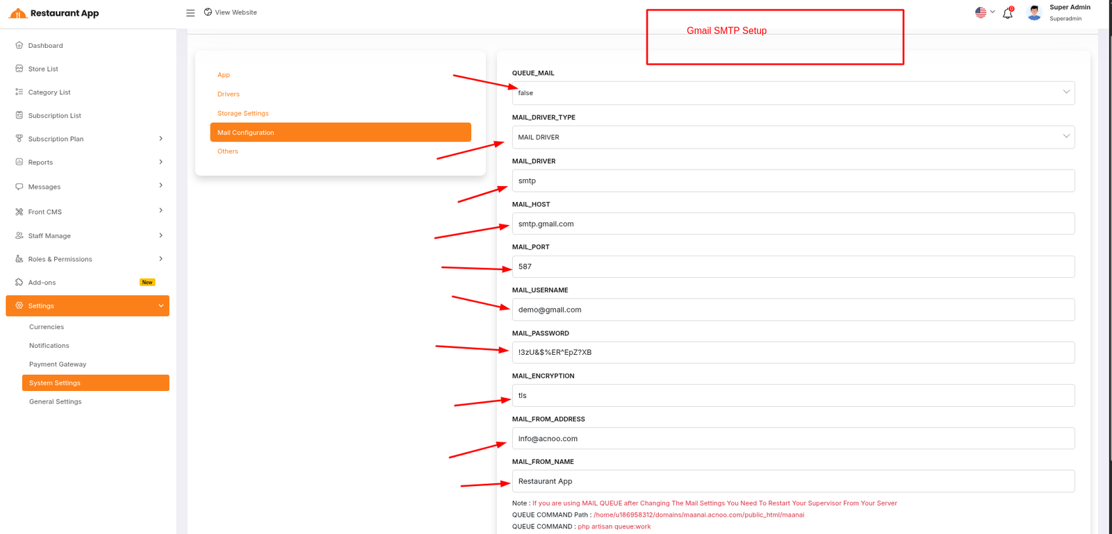Gmail System Setting