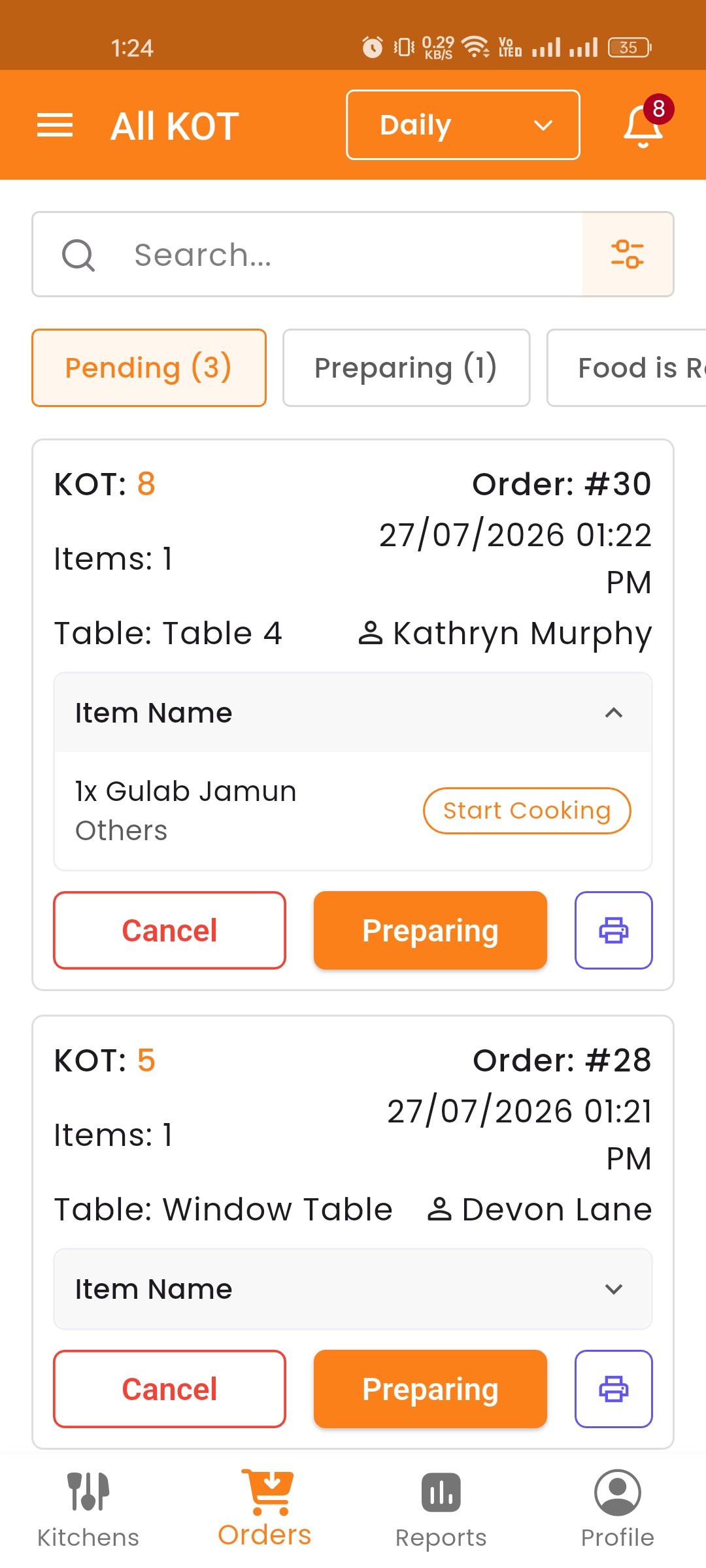 KOT Orders