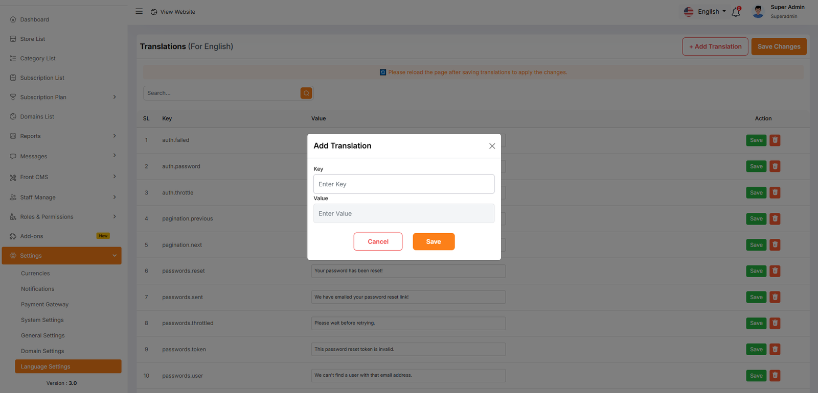 Language Key Add