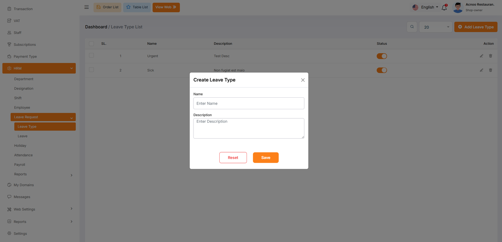 Leave Type Create