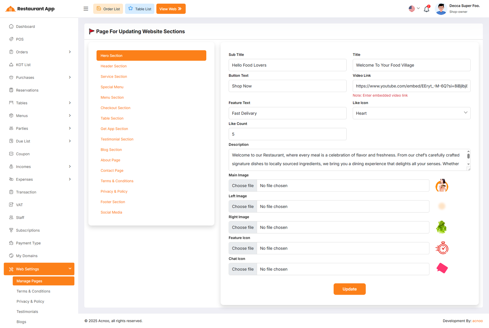 Manage Page Setting