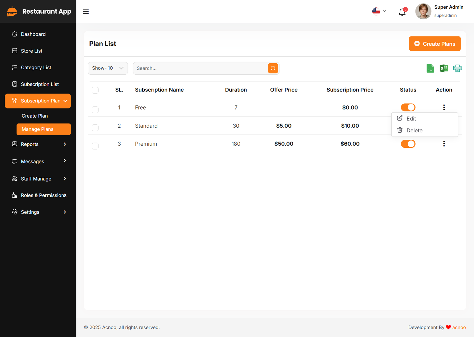 Manage Plans