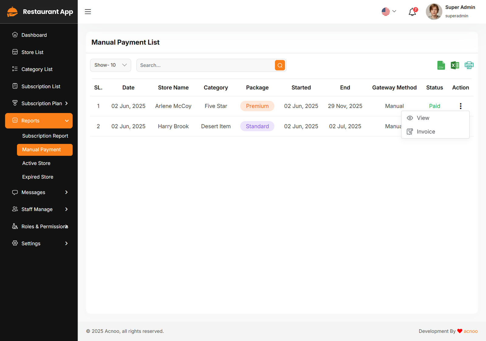 Manual Payment List