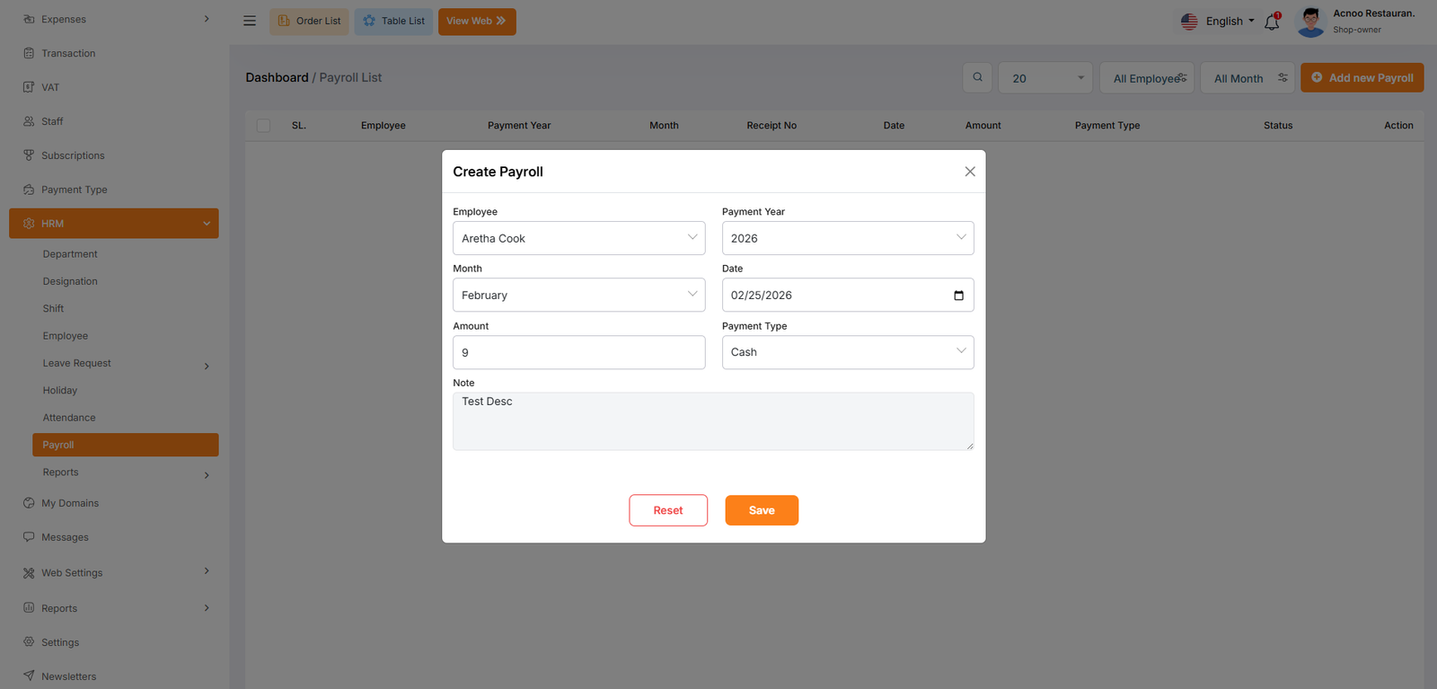 Payroll Create