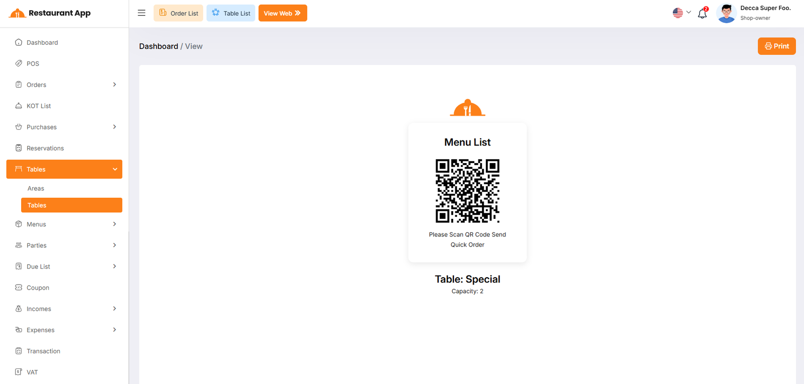 Table Qr
