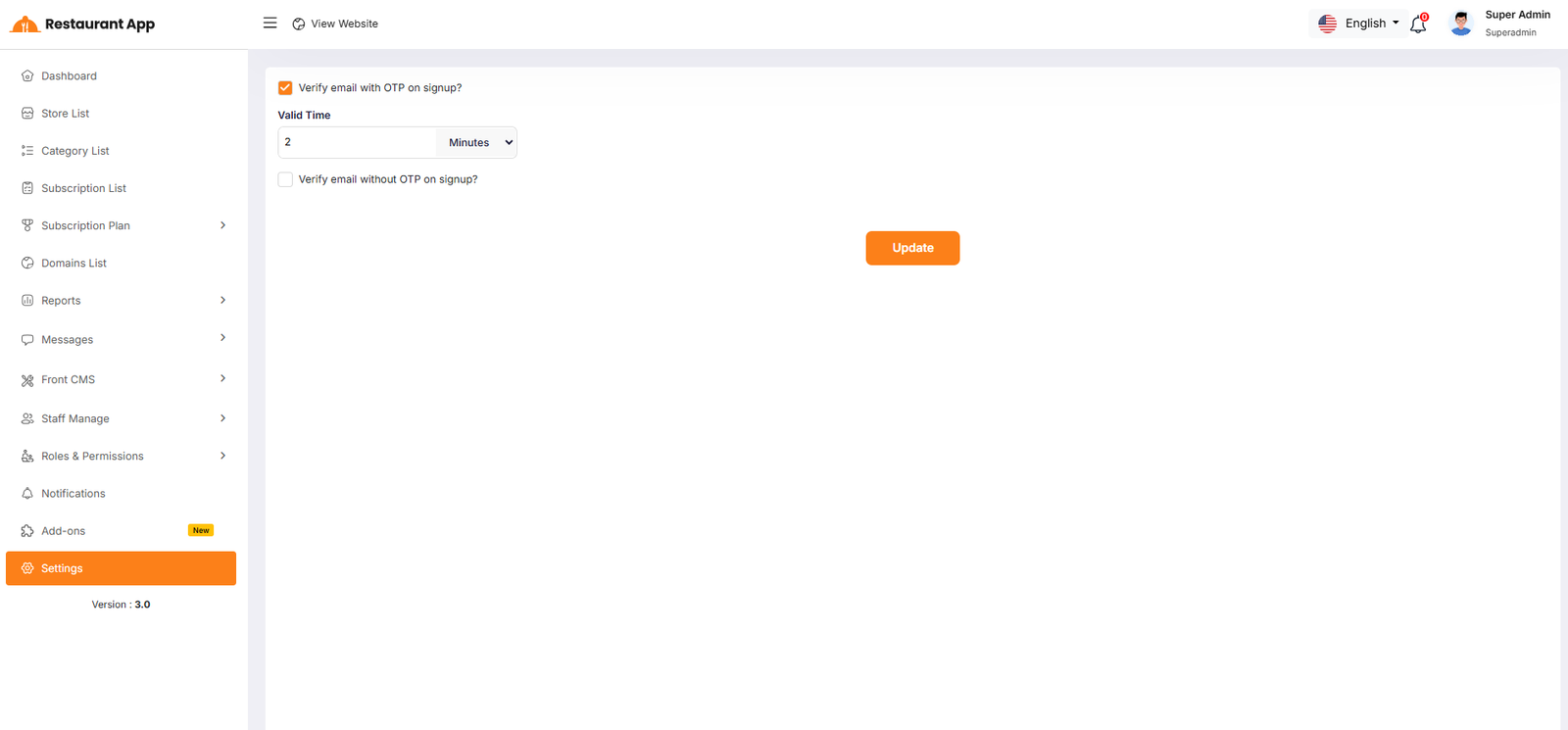 User Signup Setting