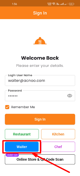 Waiter Login