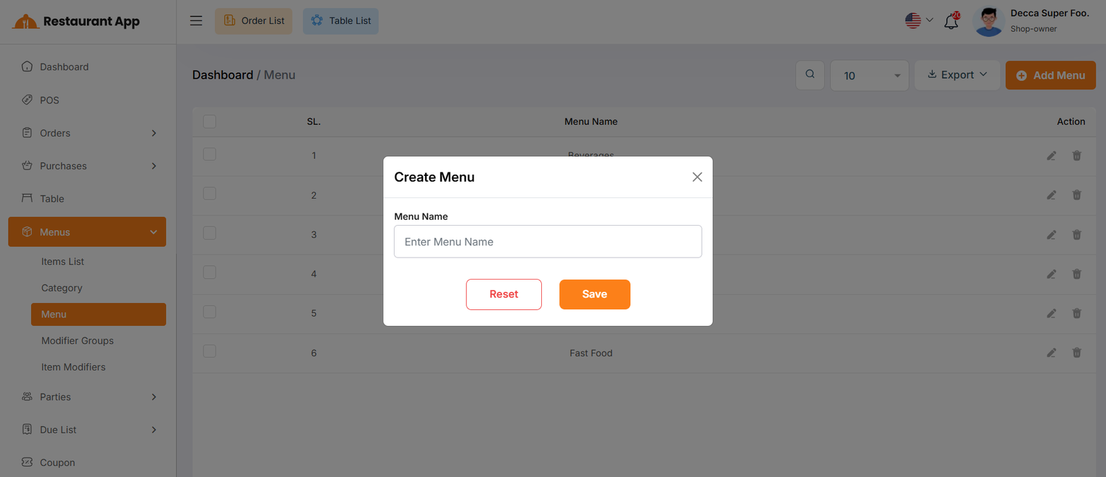 Create Menu