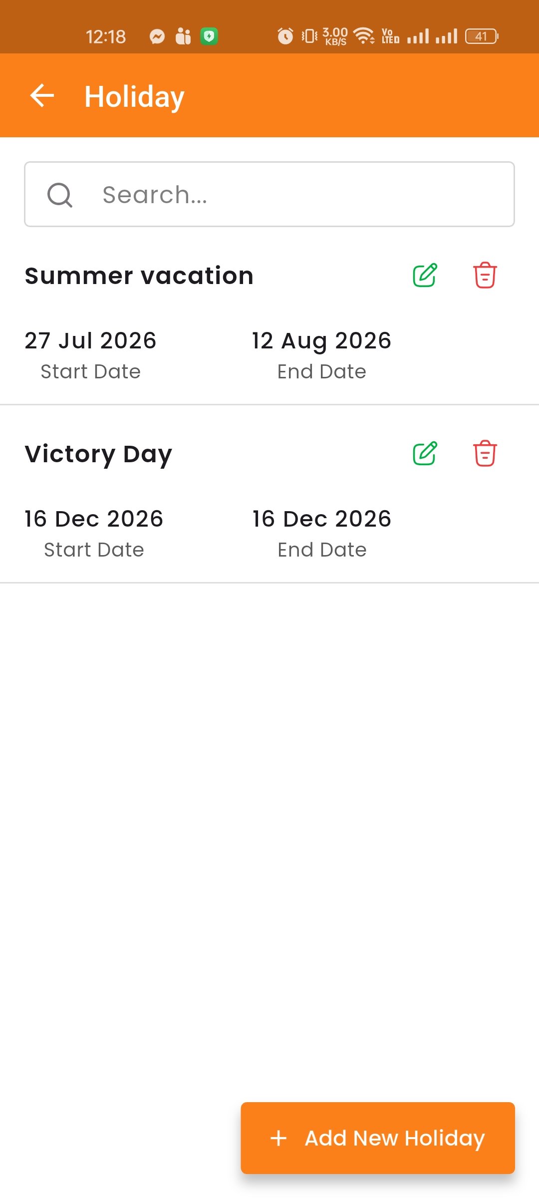 Holiday List