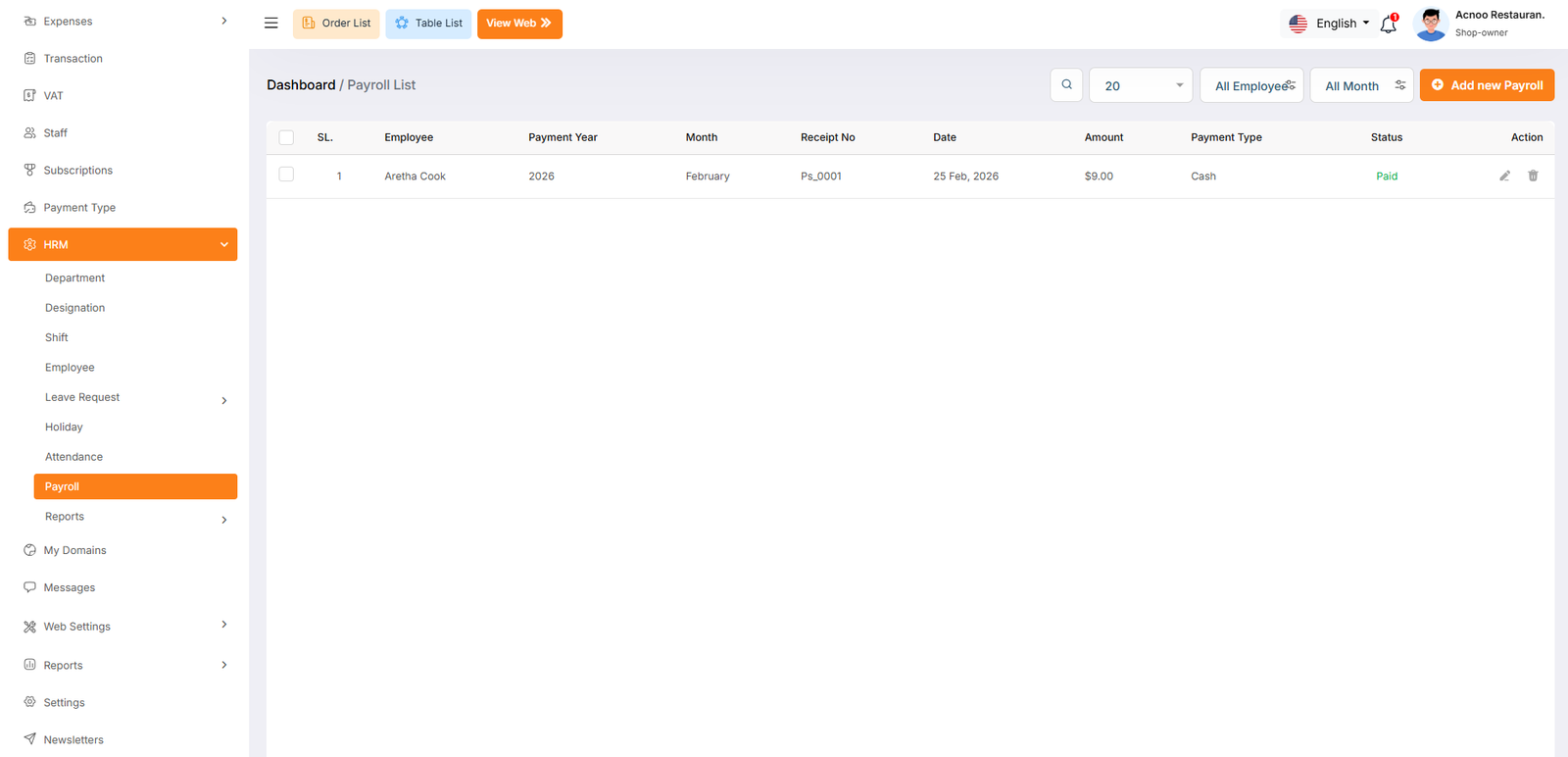 Payroll List