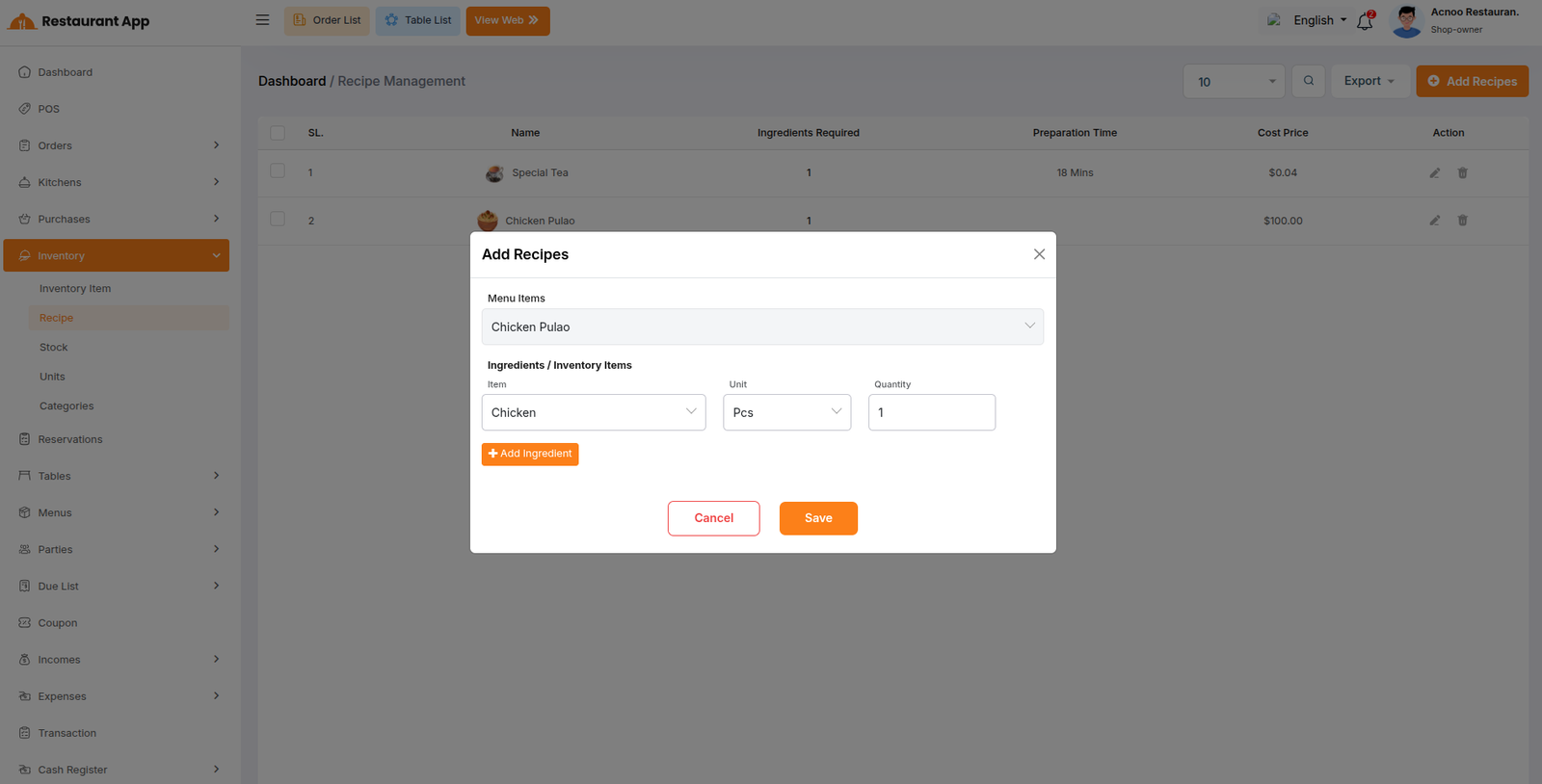 Recipe Store