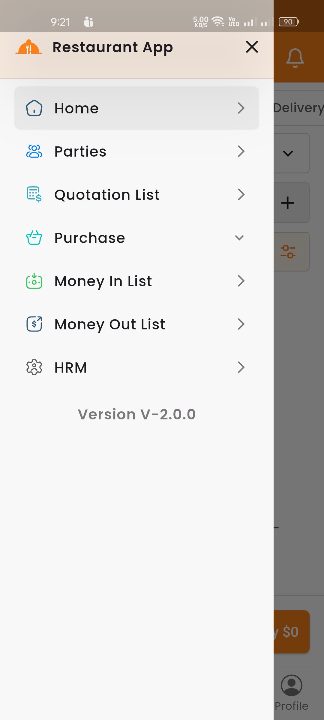 Waiter Panel Sidebar